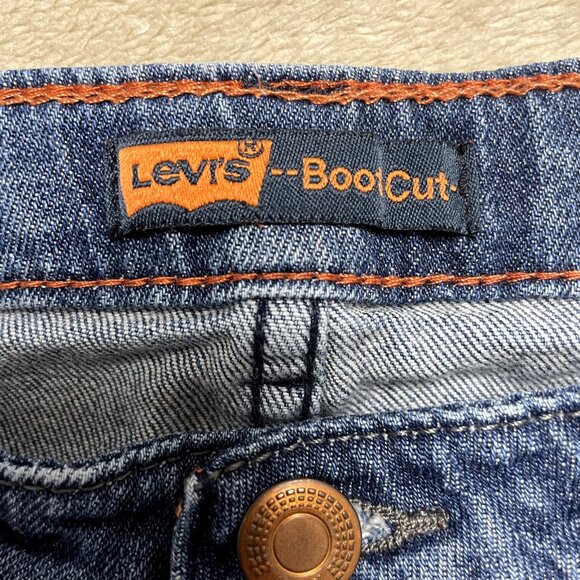 Levis Jeans Girl Sz‎ 8 Boot Cut Blue Low Rise Contrast Stitching Adjustable - Picture 3 of 14